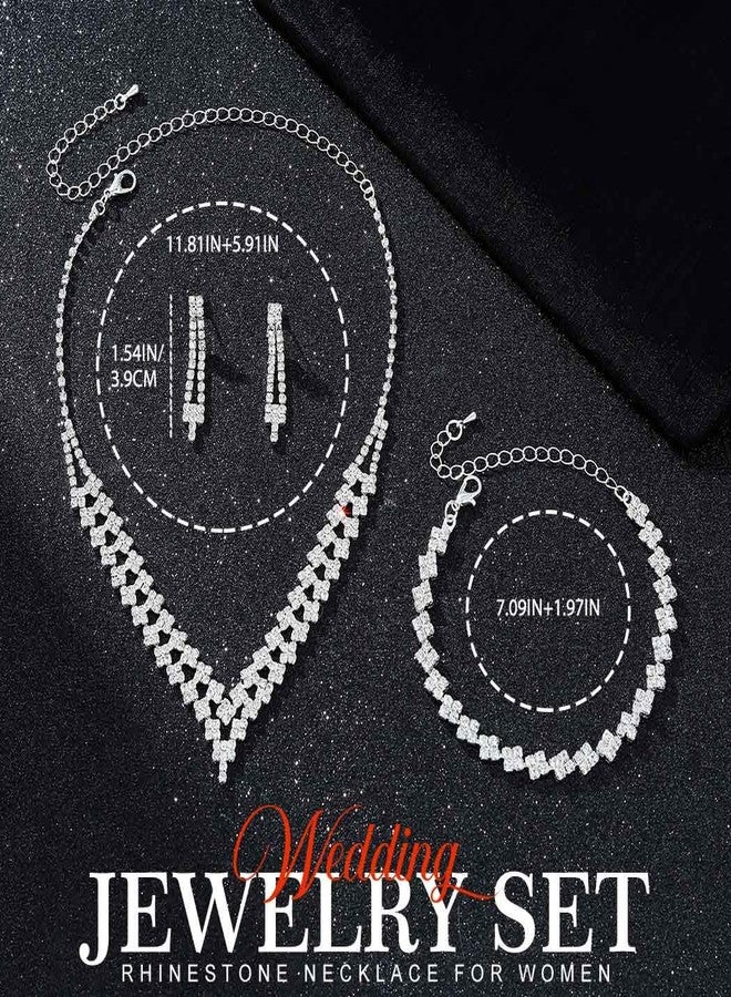 جورايس طقم مجوهرات GORAIS المرصع بأحجار الراين، فضي اللون، مناسب لحفلات الزفاف والخطوبة، للنساء والعرائس - Image 2