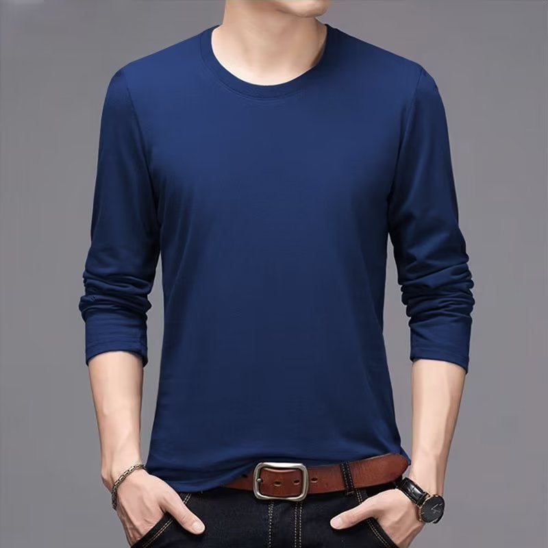 Supply Solid Color White Long Sleeve T-Shirt Men'S Inner T-Shirt Base Shirt Autumn Clothes Men'S Plus Size T-Shirt - Image 1