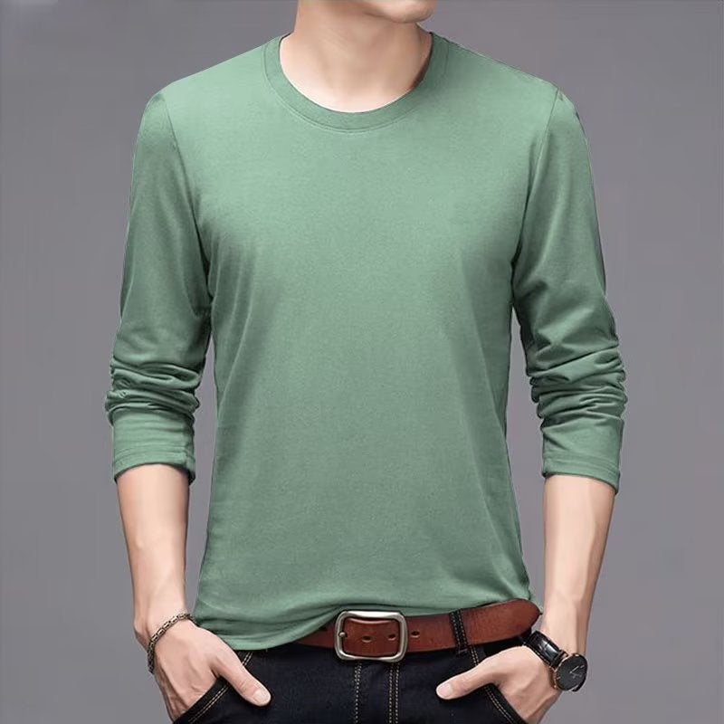 Supply Solid Color White Long Sleeve T-Shirt Men'S Inner T-Shirt Base Shirt Autumn Clothes Men'S Plus Size T-Shirt - Image 4