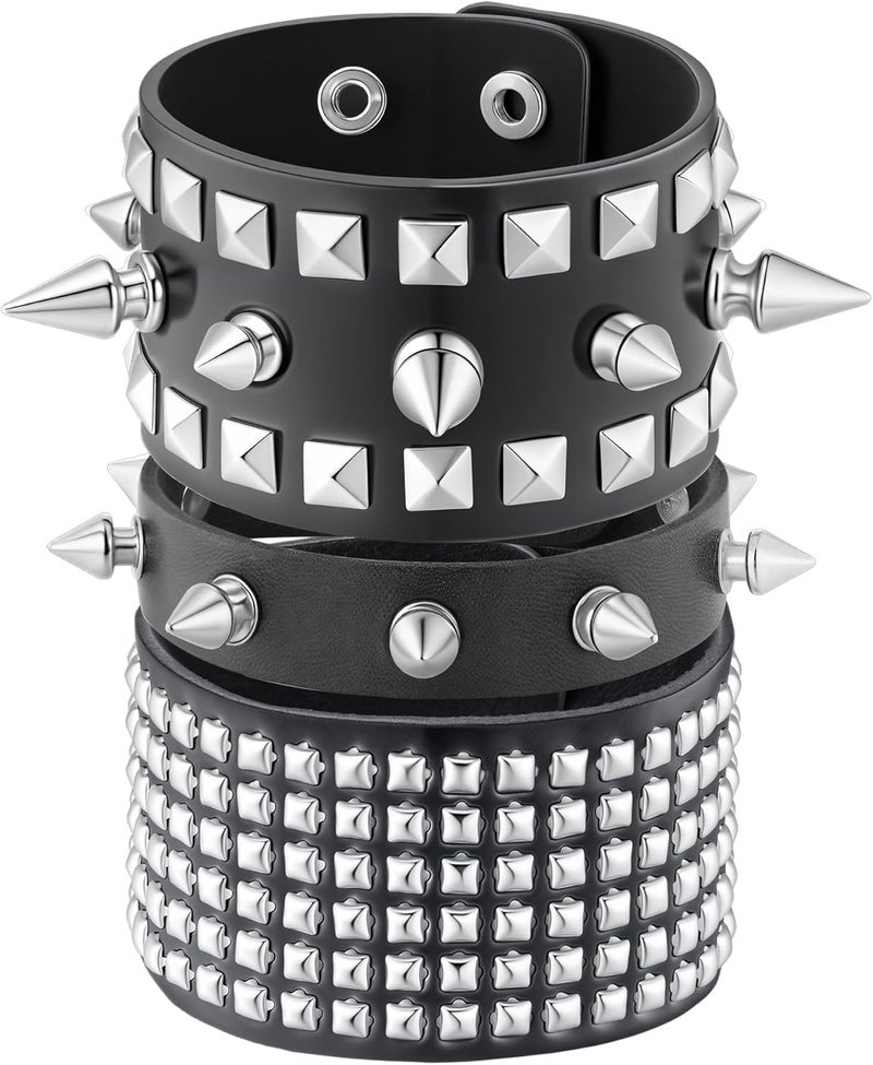 Mafnee Store Mens Bracelet Braided Leather Punk Rock Cuff Bracelets Wrap Bracelet for Men Women Black - Image 1