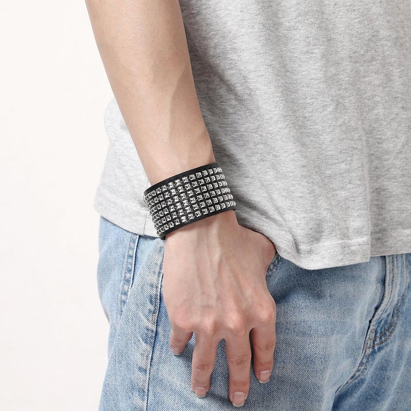 Mafnee Store Mens Bracelet Braided Leather Punk Rock Cuff Bracelets Wrap Bracelet for Men Women Black - Image 3
