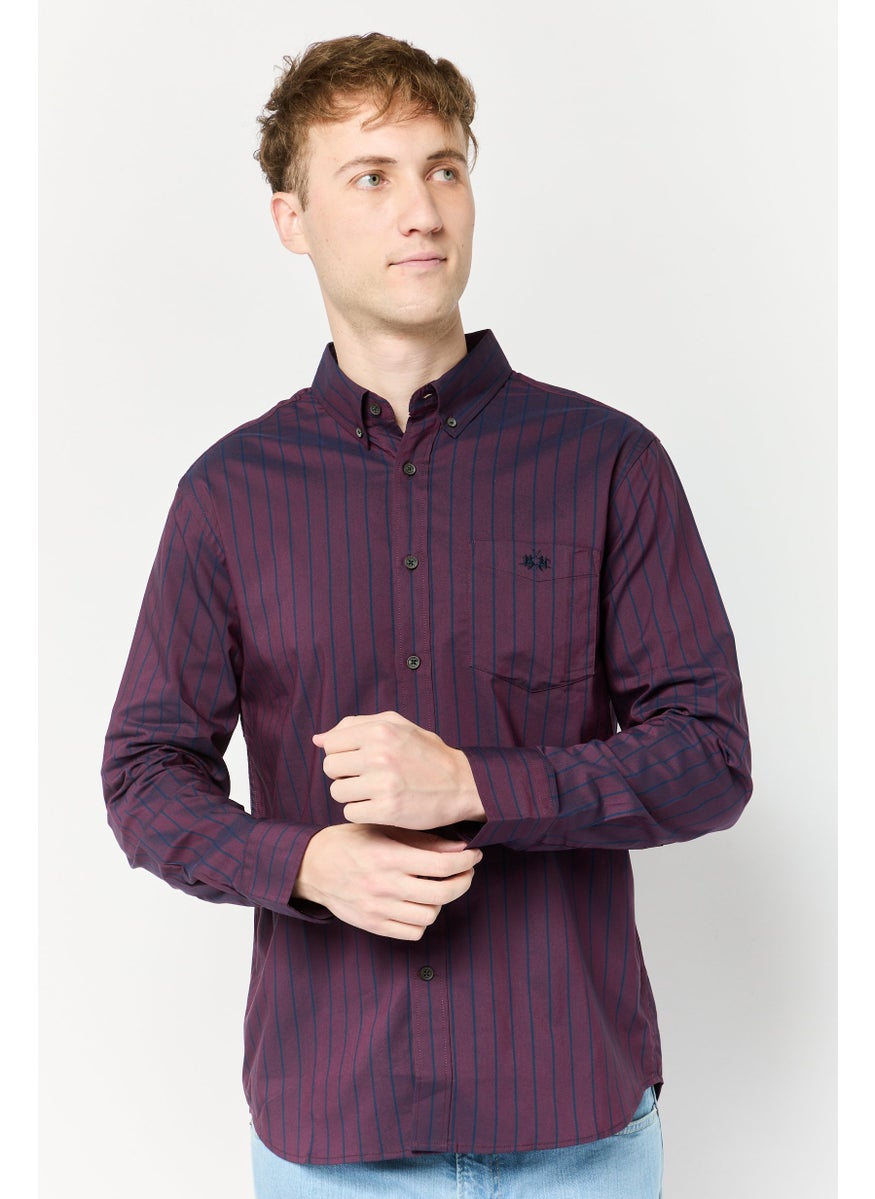 La Martina Men Tailored Fit Long Sleeves Embroidered Logo Casual Shirt, Multicolor  - Image 1