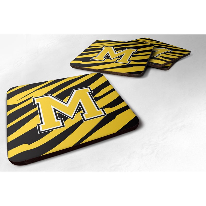 كارولينز تريجرس "" كنوز كارولين CJ1026-MFC Monogram-Tiger Stripe-Black Gold Foam Coasters (مجموعة من 4) الحرف الأولي M 3.5 "" "H X 3.5" "" W Multicalor " 