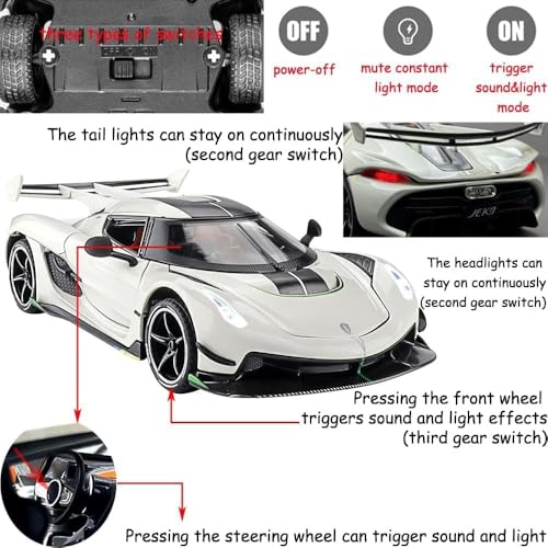 VARIYA ENTERPRISE Model Car Exclusive Alloy Metal Pull Back Die-cast Car Metal Pullback Toy car with Openable Doors & Light Music Best Gifts Toys Kids (1:24 Scale Koenigsegg Jesko Sport - Grey) - Image 5