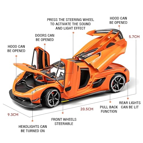 VARIYA ENTERPRISE Model Car Exclusive Alloy Metal Pull Back Die-cast Car Metal Pullback Toy car with Openable Doors & Light Music Best Gifts Toys Kids (1:24 Scale Koenigsegg Jesko Sport - Grey) - Image 2