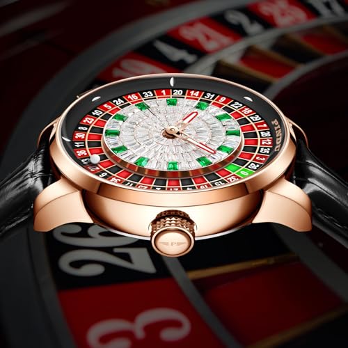 PINDU 1.8 Inches Roulette Wheel Automatic Watches for Men, NH35A Movement Design Button Control, Sapphire Glass Automatically 50M Waterproof Mens Unique American Style Roulette, Mechanical Watch for Game Night (6628-Rhinestones Black) - Image 3
