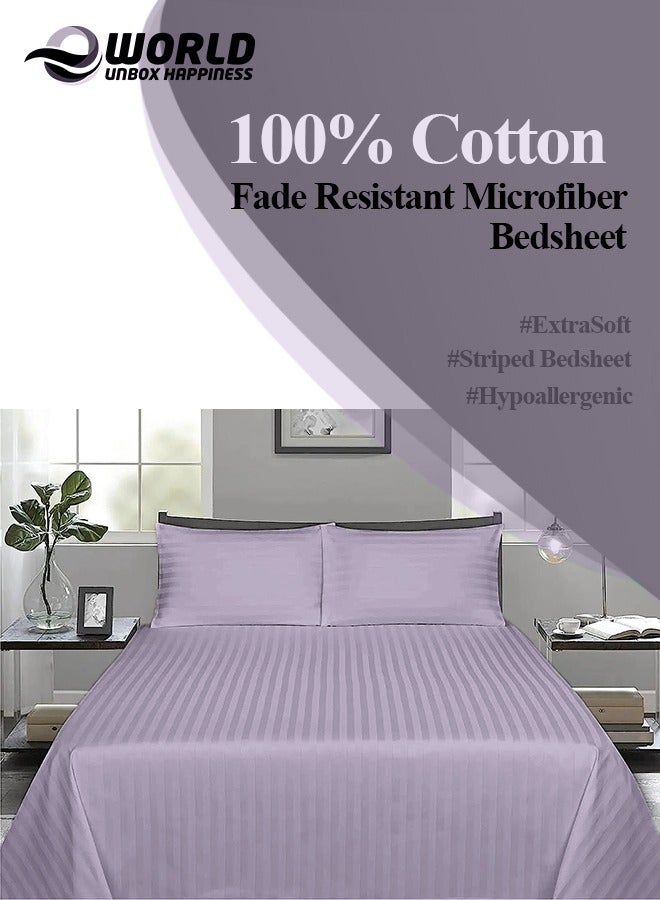 Eworld 3 Piece Luxury Purple Striped Bed Sheet Set with 1 Deep Pocket Fitted Sheet and 2 Pillowcases for Hotel and Home Crafted from Ultra Soft and Breathable Cotton for Year-Round Comfort, (Single/Double)  - Image 3