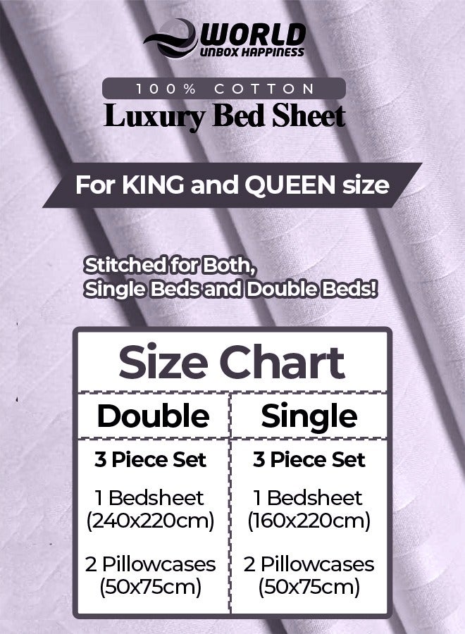 Eworld 3 Piece Luxury Purple Striped Bed Sheet Set with 1 Deep Pocket Fitted Sheet and 2 Pillowcases for Hotel and Home Crafted from Ultra Soft and Breathable Cotton for Year-Round Comfort, (Single/Double)  - Image 2