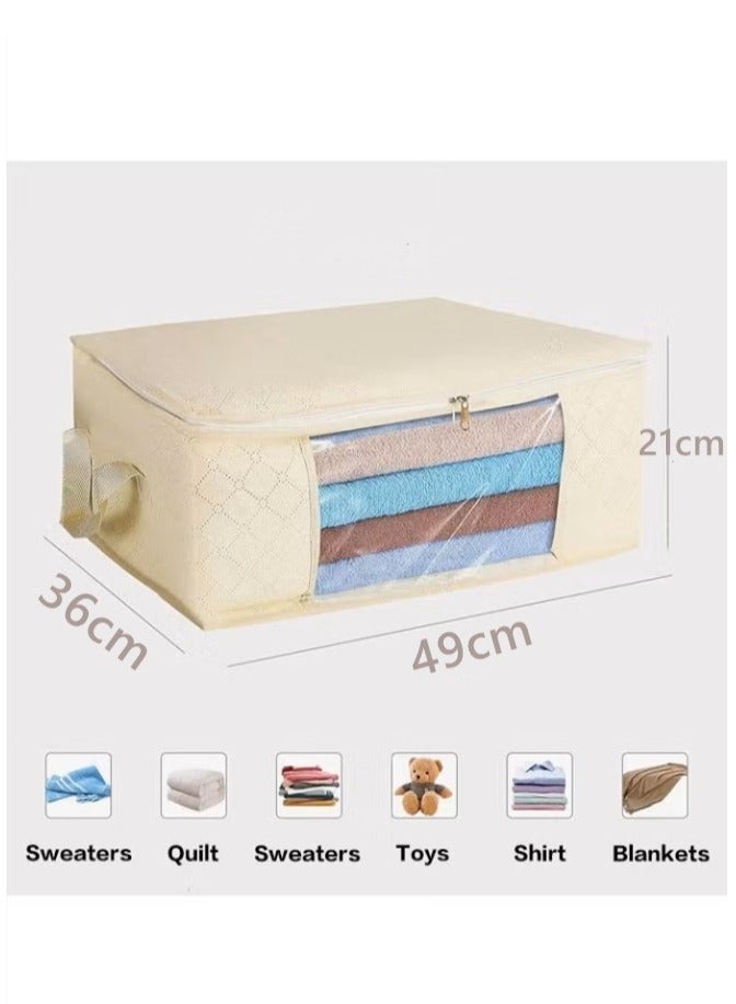 Storage Bags,Clothes Storage Bins,Foldable Closet Organizers Storage Containers,Storage Bags with Durable Handles,Foldable Storage Bags,Thick Fabric Blanket Storage Bags,Large Capacity Sized Bags Clothes Storage Organizers,Clothes Storage Bins with Large Clear Window,Non-woven Storage Bags,Containers for Organizing Bedroom, Closet, Clothing, Comforter,Closet Organization with Handle,Beige  - Image 2