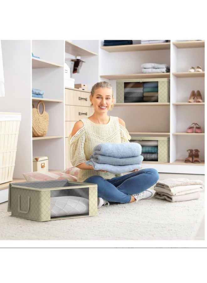 Storage Bags,Clothes Storage Bins,Foldable Closet Organizers Storage Containers,Storage Bags with Durable Handles,Foldable Storage Bags,Thick Fabric Blanket Storage Bags,Large Capacity Sized Bags Clothes Storage Organizers,Clothes Storage Bins with Large Clear Window,Non-woven Storage Bags,Containers for Organizing Bedroom, Closet, Clothing, Comforter,Closet Organization with Handle,Beige  - Image 3