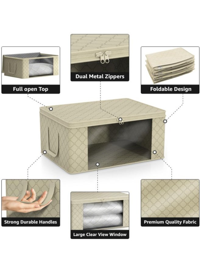 Storage Bags,Clothes Storage Bins,Foldable Closet Organizers Storage Containers,Storage Bags with Durable Handles,Foldable Storage Bags,Thick Fabric Blanket Storage Bags,Large Capacity Sized Bags Clothes Storage Organizers,Clothes Storage Bins with Large Clear Window,Non-woven Storage Bags,Containers for Organizing Bedroom, Closet, Clothing, Comforter,Closet Organization with Handle,Beige  - Image 5