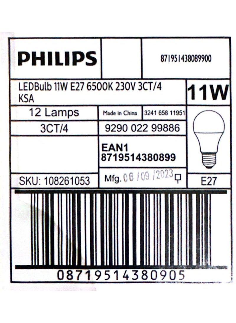 Philips (SET OF 12 LAMPS) Philips Long Life LED Bulb Designed for the comfort of your eyes frosted finish-12 PCS in one box 11W-E27-CCT 6500K-230V-3CT - Image 4