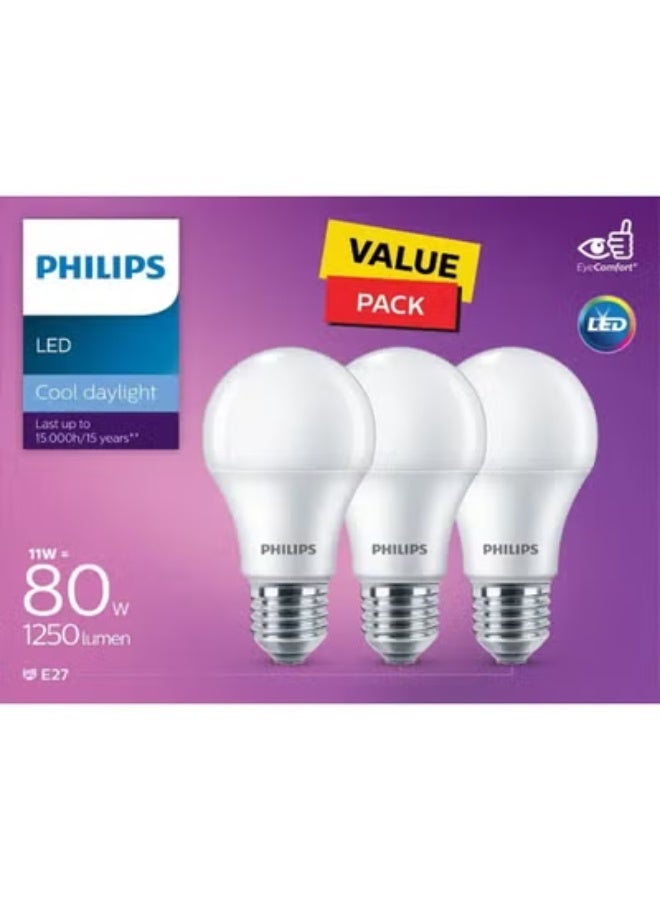 Philips (SET OF 12 LAMPS) Philips Long Life LED Bulb Designed for the comfort of your eyes frosted finish-12 PCS in one box 11W-E27-CCT 6500K-230V-3CT - Image 1