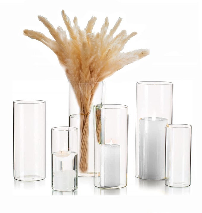 CYLINDER VASE FOR CENTERPIECES 2 SETS 6PCS HURRICANE FLOATING CANDLE HOLDER GLASS VASES FOR FLOWERS DECORATIVE CENTERPIECE FOR WEDDING 6810HIGH CLEAR