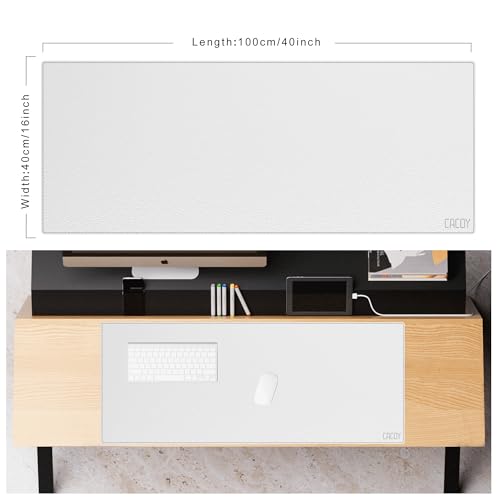 Cacoy 40" x 16" Oversized PU Leather Desk Mat, Extended Gaming Mouse Pad Writing Mat, Leather Desk Pad Blotters Protector for Office, Home, Computer, Laptop - White - Image 2