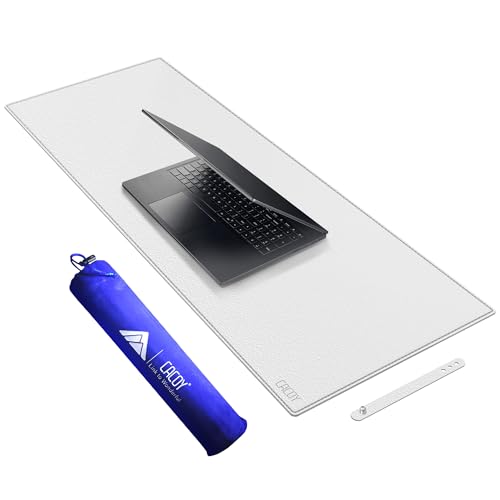 Cacoy 40" x 16" Oversized PU Leather Desk Mat, Extended Gaming Mouse Pad Writing Mat, Leather Desk Pad Blotters Protector for Office, Home, Computer, Laptop - White - Image 1