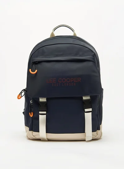 Lee Cooper Logo Print Backpack with Adjustable Straps and Zip Closure