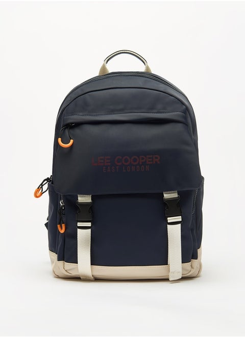 Logo Print Backpack with Adjustable Straps and Zip Closure