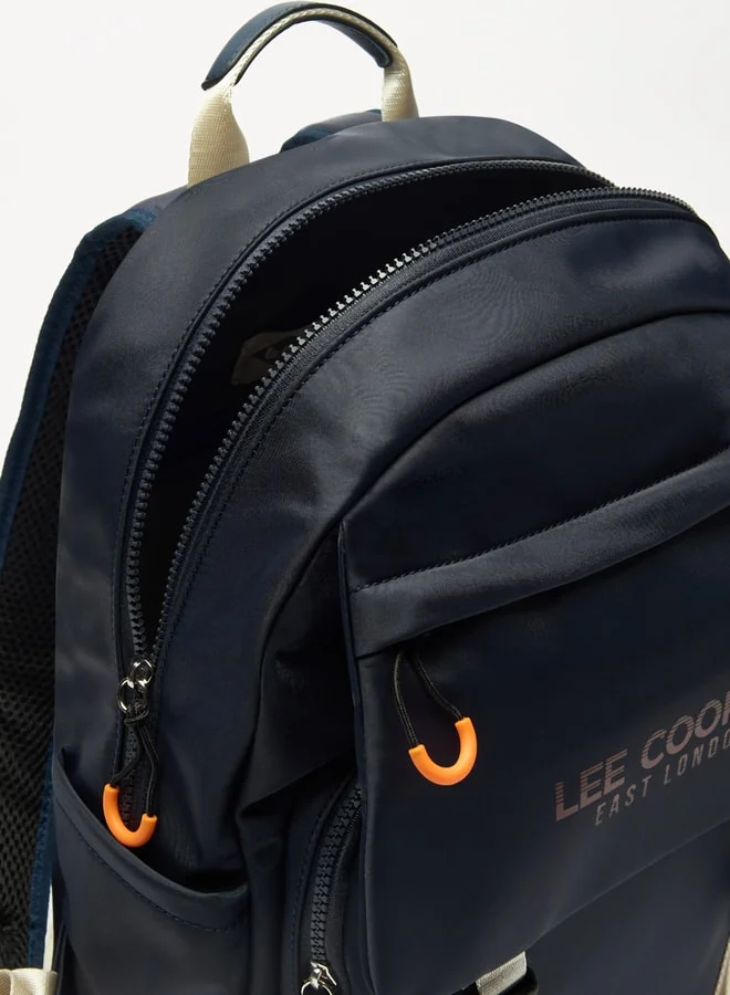 Lee Cooper Logo Print Backpack with Adjustable Straps and Zip Closure