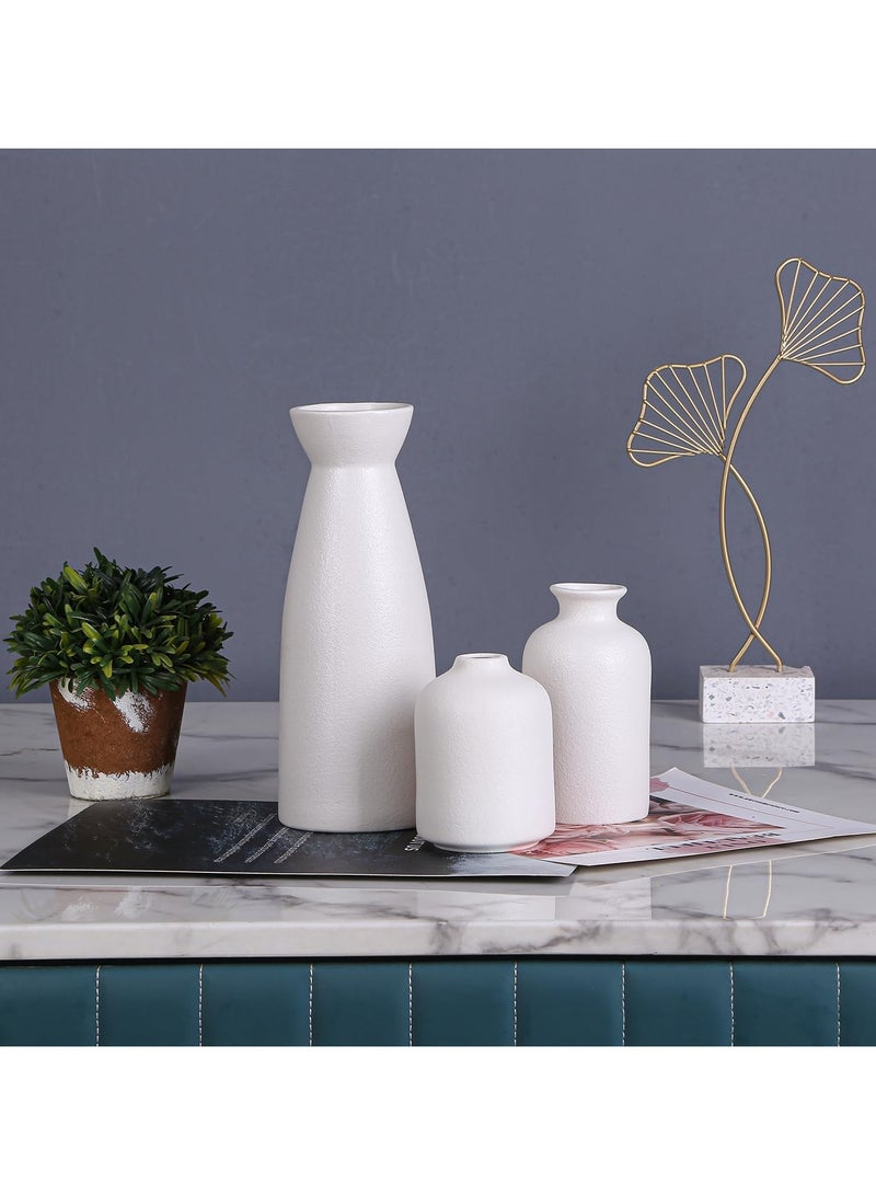 Hihonor White Ceramic vase Set-3 Small Flower vases for Decor,Modern Boho Farmhouse Home Decor,Modern Home Decor,Decorative vase for Pampas Grass&Dried Flowers,idea Shelf,Table,Bookshelf,Entryway Decor - Image 5
