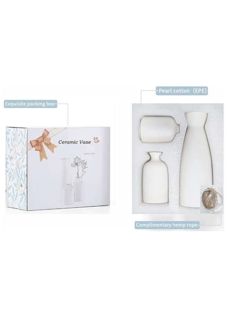 Hihonor White Ceramic vase Set-3 Small Flower vases for Decor,Modern Boho Farmhouse Home Decor,Modern Home Decor,Decorative vase for Pampas Grass&Dried Flowers,idea Shelf,Table,Bookshelf,Entryway Decor - Image 3