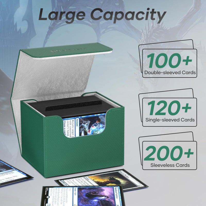 Mlikero Card Deck Box  Commander Deck Box Holds 100+ Double-Sleeved Cards With Divider  Leather Magnetic Closure Card Box Fit For Mtg  Tcg (Green) - Image 2