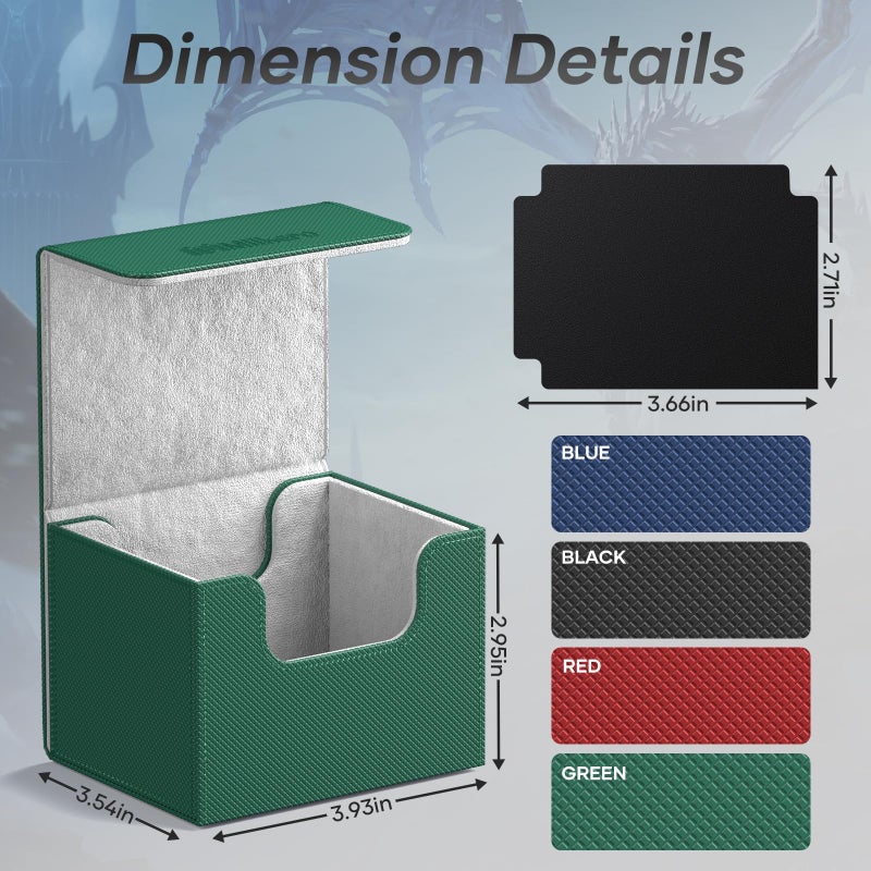 Mlikero Card Deck Box  Commander Deck Box Holds 100+ Double-Sleeved Cards With Divider  Leather Magnetic Closure Card Box Fit For Mtg  Tcg (Green) - Image 4
