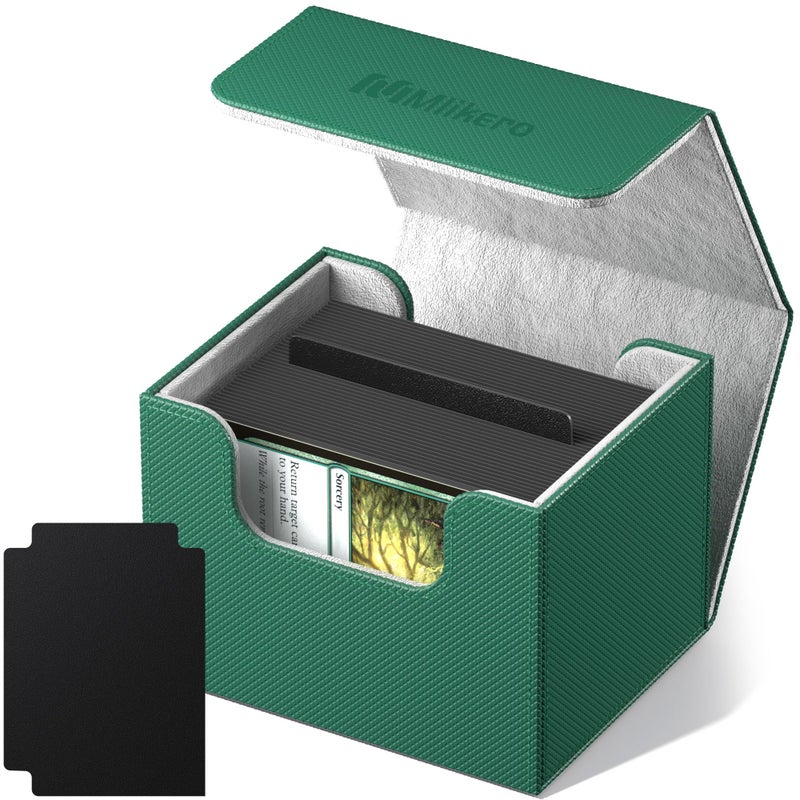 Mlikero Card Deck Box  Commander Deck Box Holds 100+ Double-Sleeved Cards With Divider  Leather Magnetic Closure Card Box Fit For Mtg  Tcg (Green) - Image 1