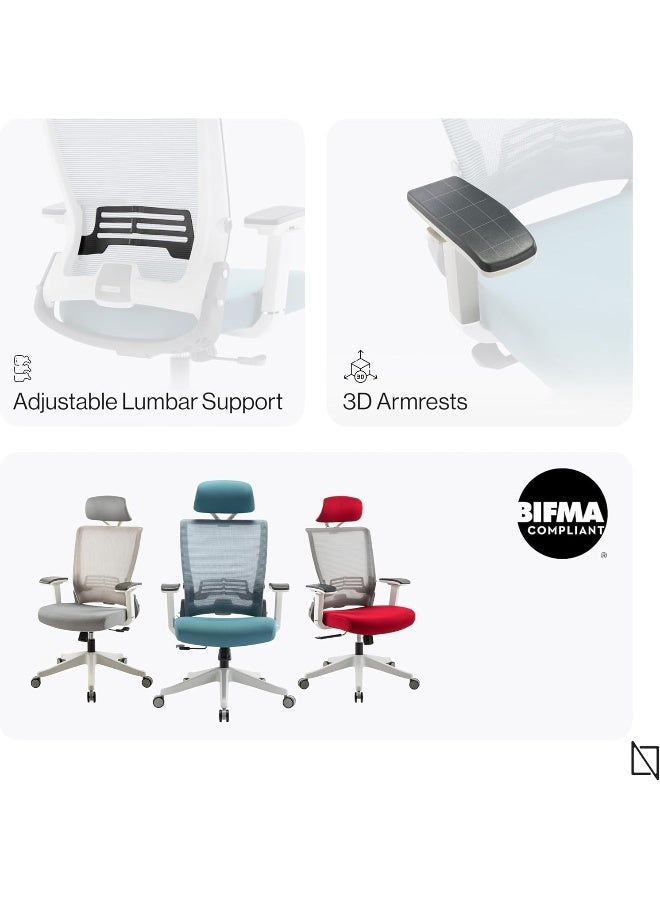 Navodesk NAVO KIKO Ergonomic Office Chair, Foldable Premium High Back Chair for Home & Office, Computer Chair with 3D Armrests, Desk Chair with Mesh Back and Lumbar Support (MARINE BLUE) - Image 2