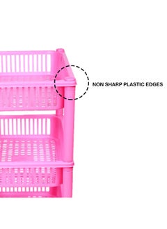 sulfar Sulfar Multipurpose Plastic Trolley with Dish Rack for Kitchen Fruit Vegetable Storage Basket Modern Organizer - 3 Layer Stackable Shelf Cart Kitchenware Food, Snacks, Bottles, Toys (Pink)  - Image 5