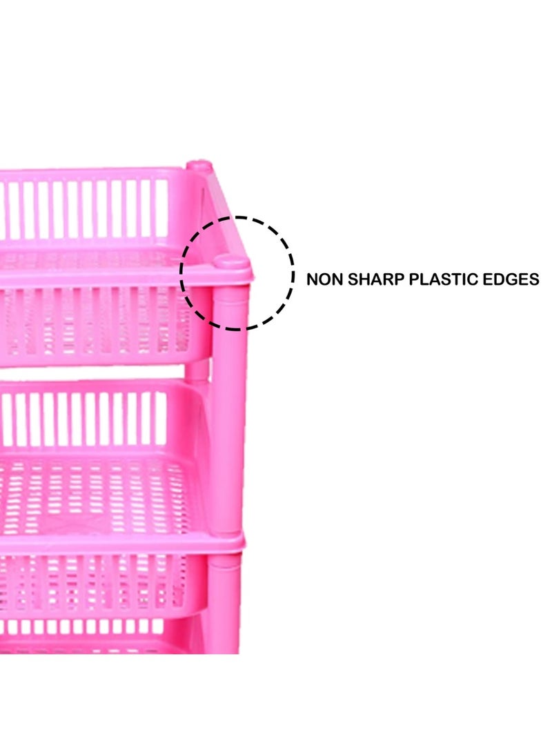 sulfar Sulfar Multipurpose Plastic Trolley with Dish Rack for Kitchen Fruit Vegetable Storage Basket Modern Organizer - 3 Layer Stackable Shelf Cart Kitchenware Food, Snacks, Bottles, Toys (Pink)  - Image 5