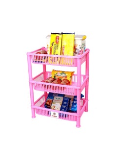 sulfar Sulfar Multipurpose Plastic Trolley with Dish Rack for Kitchen Fruit Vegetable Storage Basket Modern Organizer - 3 Layer Stackable Shelf Cart Kitchenware Food, Snacks, Bottles, Toys (Pink)  - Image 1