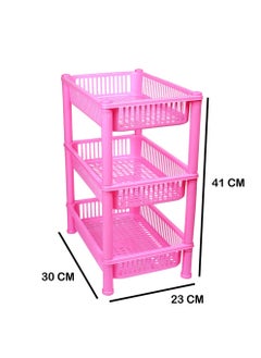 sulfar Sulfar Multipurpose Plastic Trolley with Dish Rack for Kitchen Fruit Vegetable Storage Basket Modern Organizer - 3 Layer Stackable Shelf Cart Kitchenware Food, Snacks, Bottles, Toys (Pink)  - Image 2