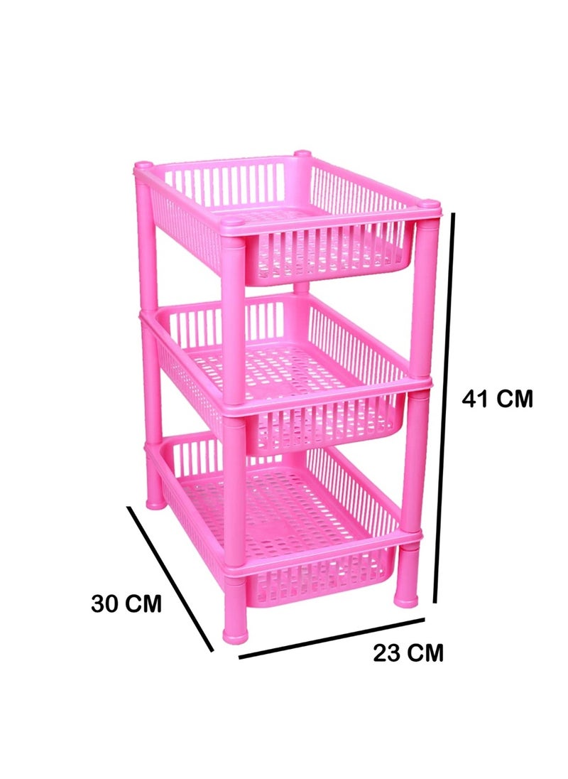 sulfar Sulfar Multipurpose Plastic Trolley with Dish Rack for Kitchen Fruit Vegetable Storage Basket Modern Organizer - 3 Layer Stackable Shelf Cart Kitchenware Food, Snacks, Bottles, Toys (Pink)  - Image 2