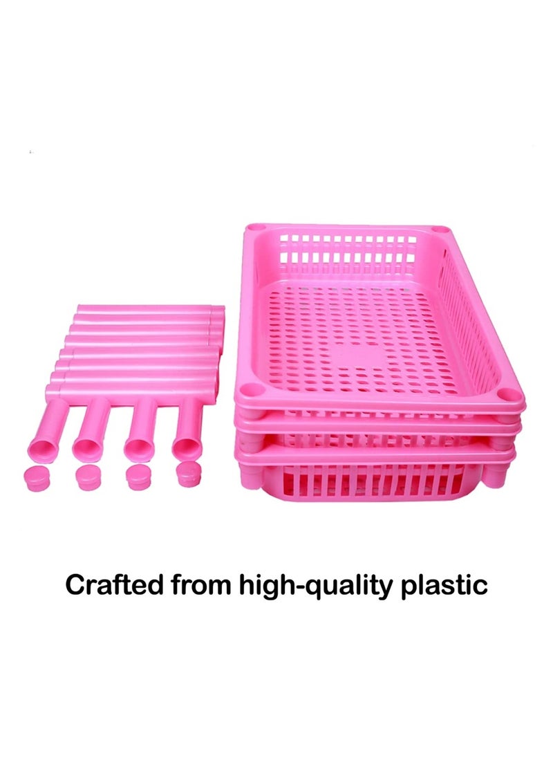 sulfar Sulfar Multipurpose Plastic Trolley with Dish Rack for Kitchen Fruit Vegetable Storage Basket Modern Organizer - 3 Layer Stackable Shelf Cart Kitchenware Food, Snacks, Bottles, Toys (Pink)  - Image 3