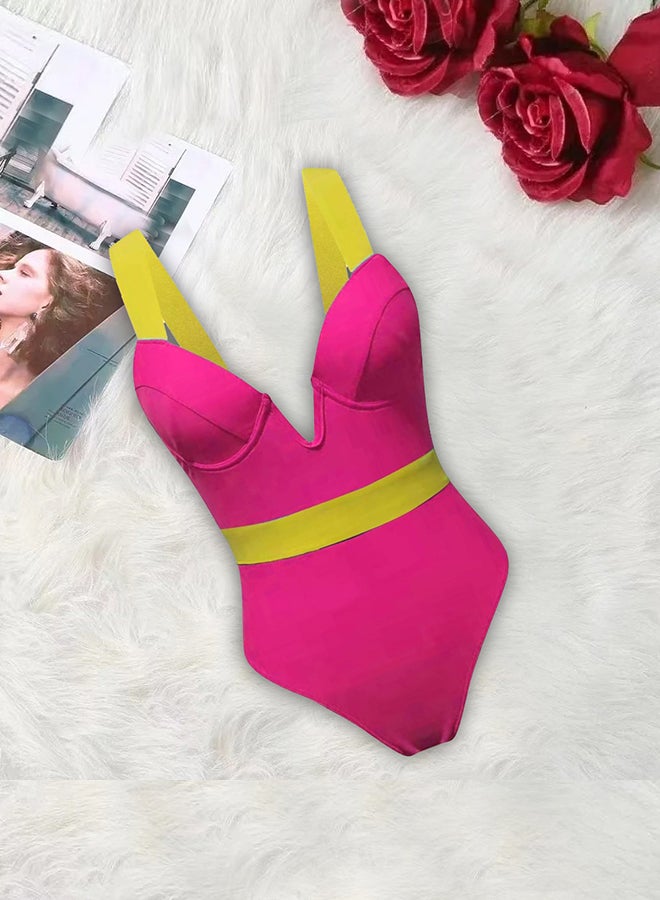 Swimsuit Women Push Up Bra Neon Bandage Swimwear Bathing Suit Swimming Suit Pink