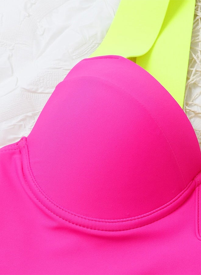 Swimsuit Women Push Up Bra Neon Bandage Swimwear Bathing Suit Swimming Suit Pink