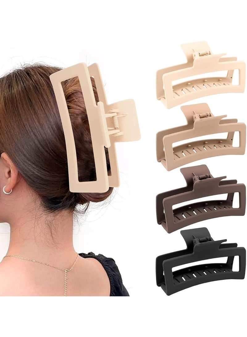4 Pack 5 inch Large Claw Clips for Thick Hair and Long Hair, Jumbo Claw clips, Oversized Matte Non-slip Rectangle Hair Clips for Women, Neutral Color Big Strong Hold Jaw Clip - Image 1
