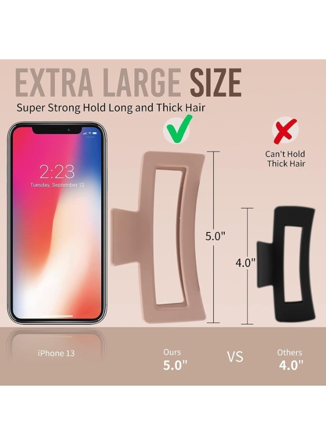 4 Pack 5 inch Large Claw Clips for Thick Hair and Long Hair, Jumbo Claw clips, Oversized Matte Non-slip Rectangle Hair Clips for Women, Neutral Color Big Strong Hold Jaw Clip - Image 2