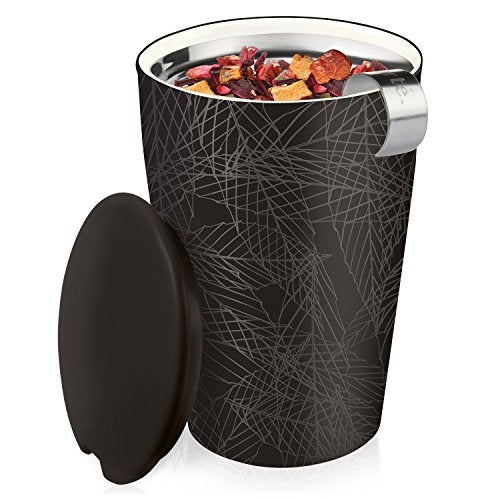 Tea Forte Double-Walled Ceramic Kati Cup, Removable Stainless Steel Infuser Basket and Lid, Steeps 12 oz Loose Leaf Tea, Dishwasher & Microwave Safe, Noir - Image 4