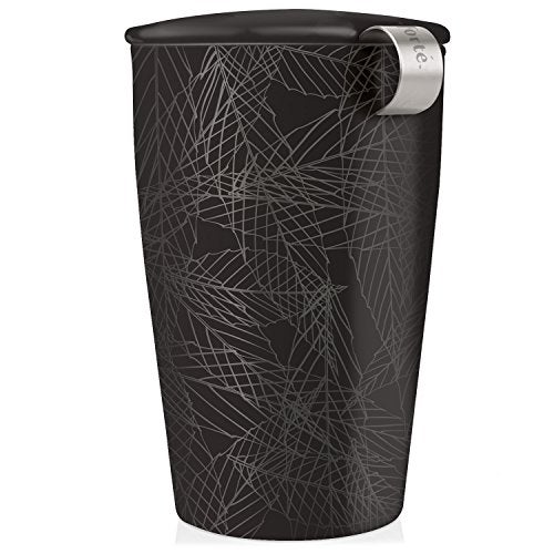 Tea Forte Double-Walled Ceramic Kati Cup, Removable Stainless Steel Infuser Basket and Lid, Steeps 12 oz Loose Leaf Tea, Dishwasher & Microwave Safe, Noir - Image 1