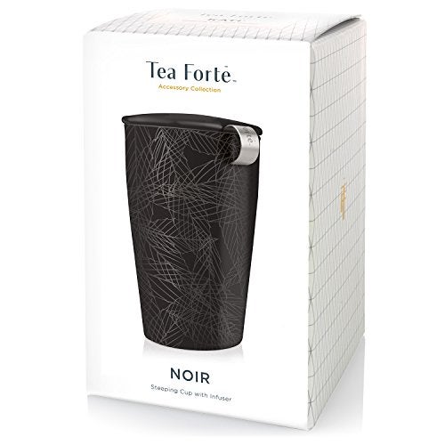 Tea Forte Double-Walled Ceramic Kati Cup, Removable Stainless Steel Infuser Basket and Lid, Steeps 12 oz Loose Leaf Tea, Dishwasher & Microwave Safe, Noir - Image 2