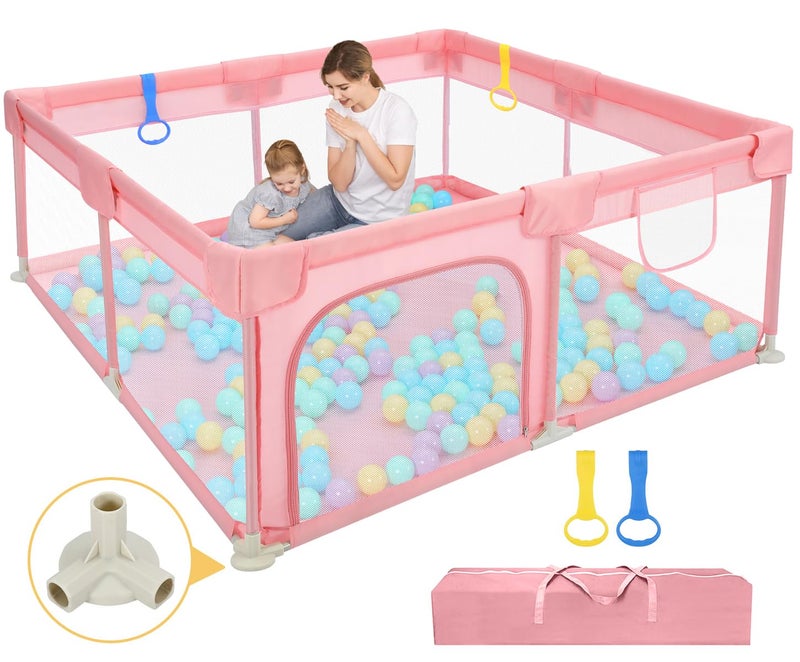 Dripex Baby Playpen 5252 Play Pens for Babies and Toddlers Safe AntiFall Play Yard with Gates Baby Fence with Breathable Mesh Indoor Outdoor Kids Activity Center Princess Pink