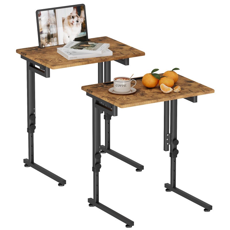 Fleecy day Adjustable Folding TV Tray Table,TV Dinner Small Foldable C-Shaped End Table for Eating,6 Height Adjustable Slide Under Couch Side with Sturdy MDF Top,No Assembly(Brown,2Pcs) - Image 1