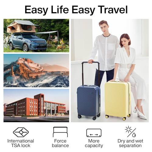 mixi Carry On Luggage Airline Approved 20'' Lightweight Luggage Wide Handle PC Hardshell Suitcases with Spinner Wheels & TSA Lock, Sapphire Blue - Image 2