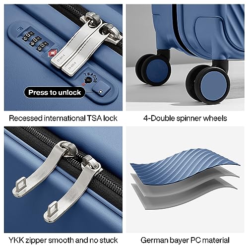 mixi Carry On Luggage Airline Approved 20'' Lightweight Luggage Wide Handle PC Hardshell Suitcases with Spinner Wheels & TSA Lock, Sapphire Blue - Image 5