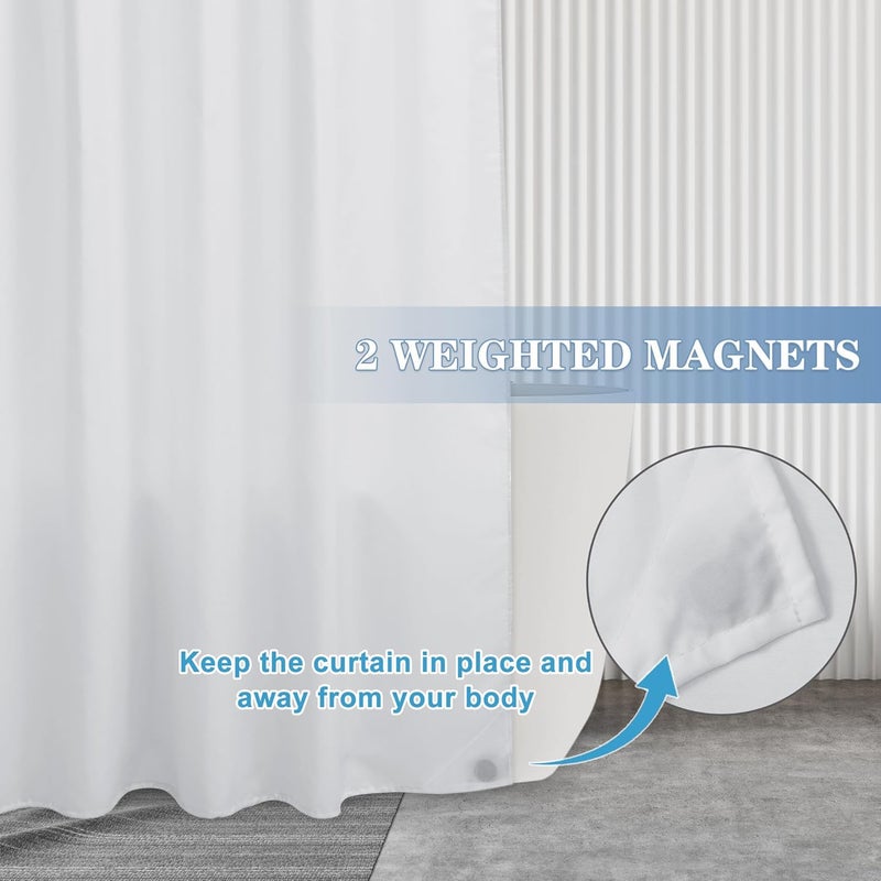 Nasitos Fabric Shower Curtain Liners 2 Pack - W70 x H72 - Washable & Water Resistant Lighweight Cloth Shower Liner for Bathroom, Soft Hotel Quality, Standard Size (White, 8 Magnets Included) - Image 4