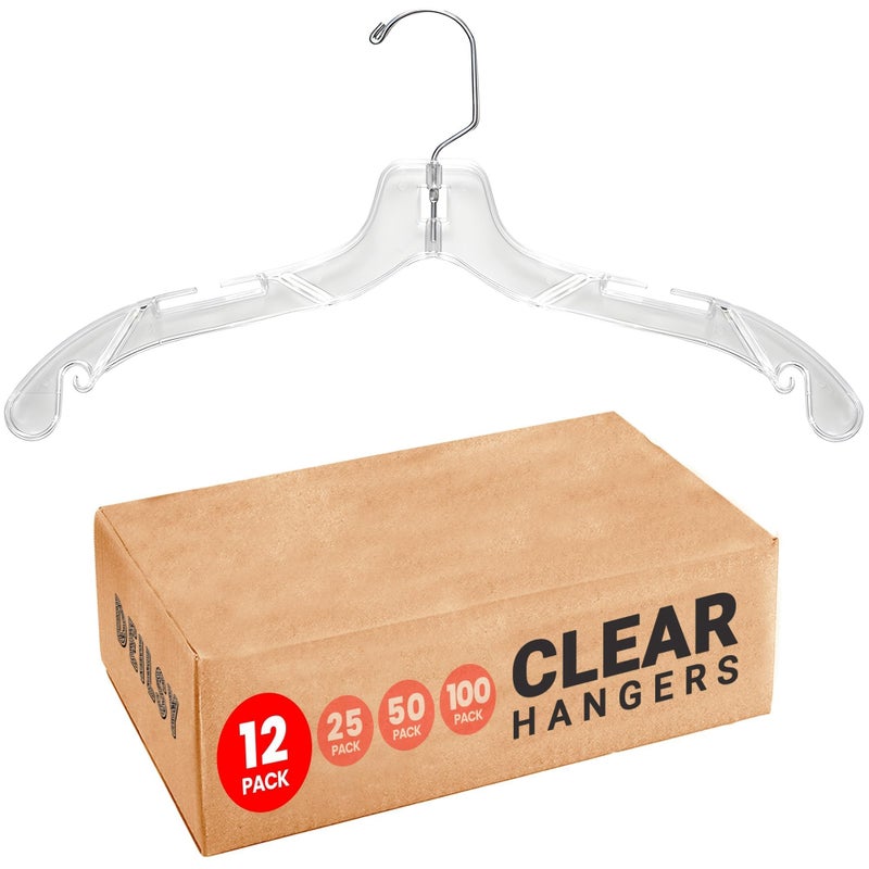 DEILSYâ„¢ Clear Plastic Hangers 12 Pack Durable Clothes Hanger for Wardrobe Organization, Essential Plastic Hanger for Garments, Versatile Coat Hangers for Home and Retail Use - Image 1