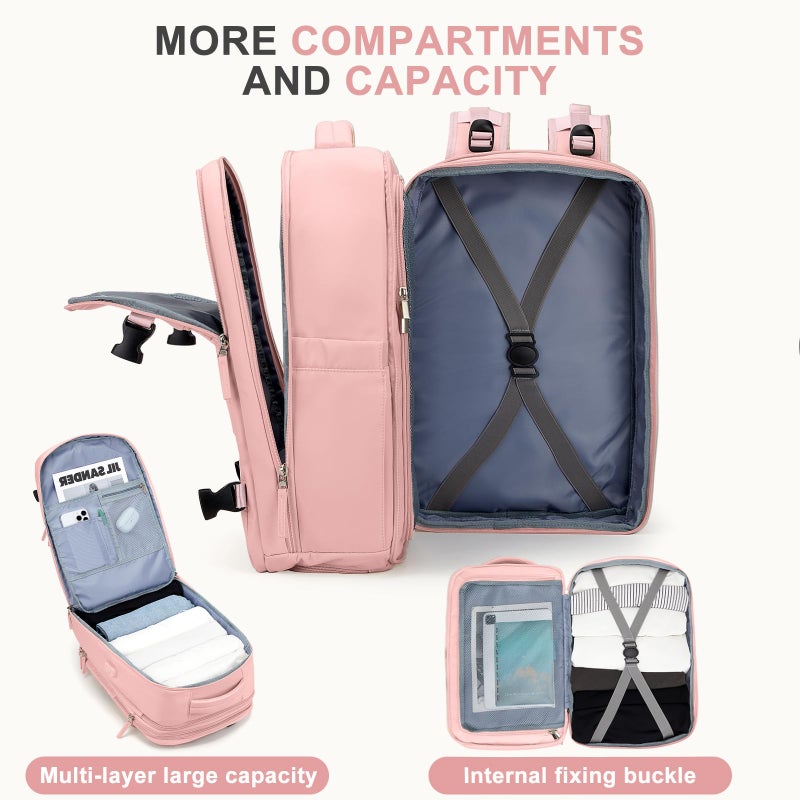 coowoz Large Travel Backpack For Women Men, Carry On Backpack,Hiking Backpack Waterproof Outdoor Sports Rucksack Casual Daypack Expandable Heavy Duty Extra large Backpack Pink Expansion - Image 4