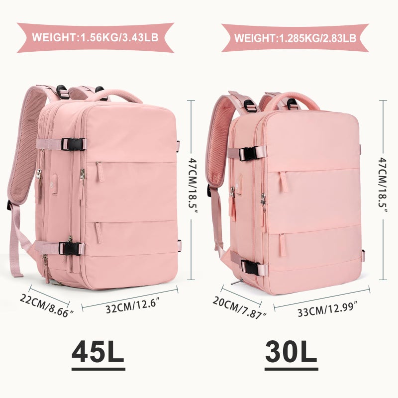 coowoz Large Travel Backpack For Women Men, Carry On Backpack,Hiking Backpack Waterproof Outdoor Sports Rucksack Casual Daypack Expandable Heavy Duty Extra large Backpack Pink Expansion - Image 3